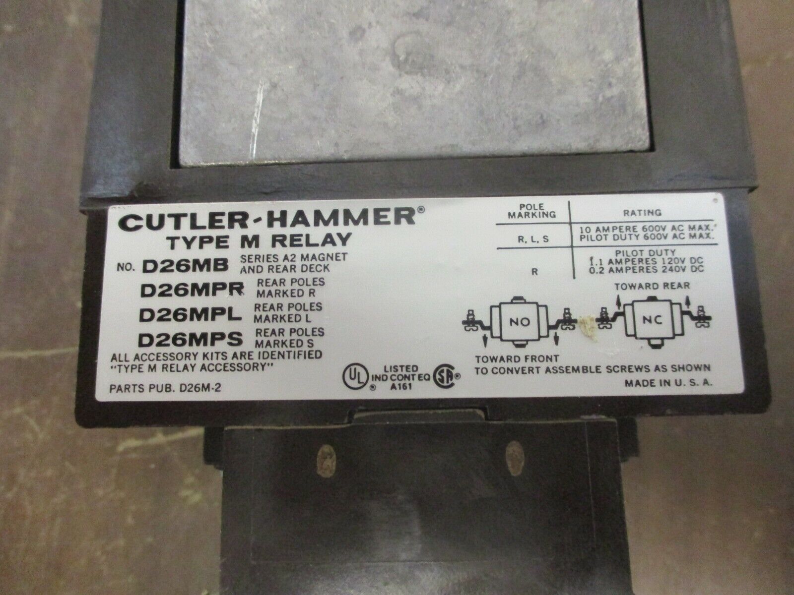 Cutler-Hammer Time Delay Relay D26MT Delay: 0.1-180sec 120V Coil Used