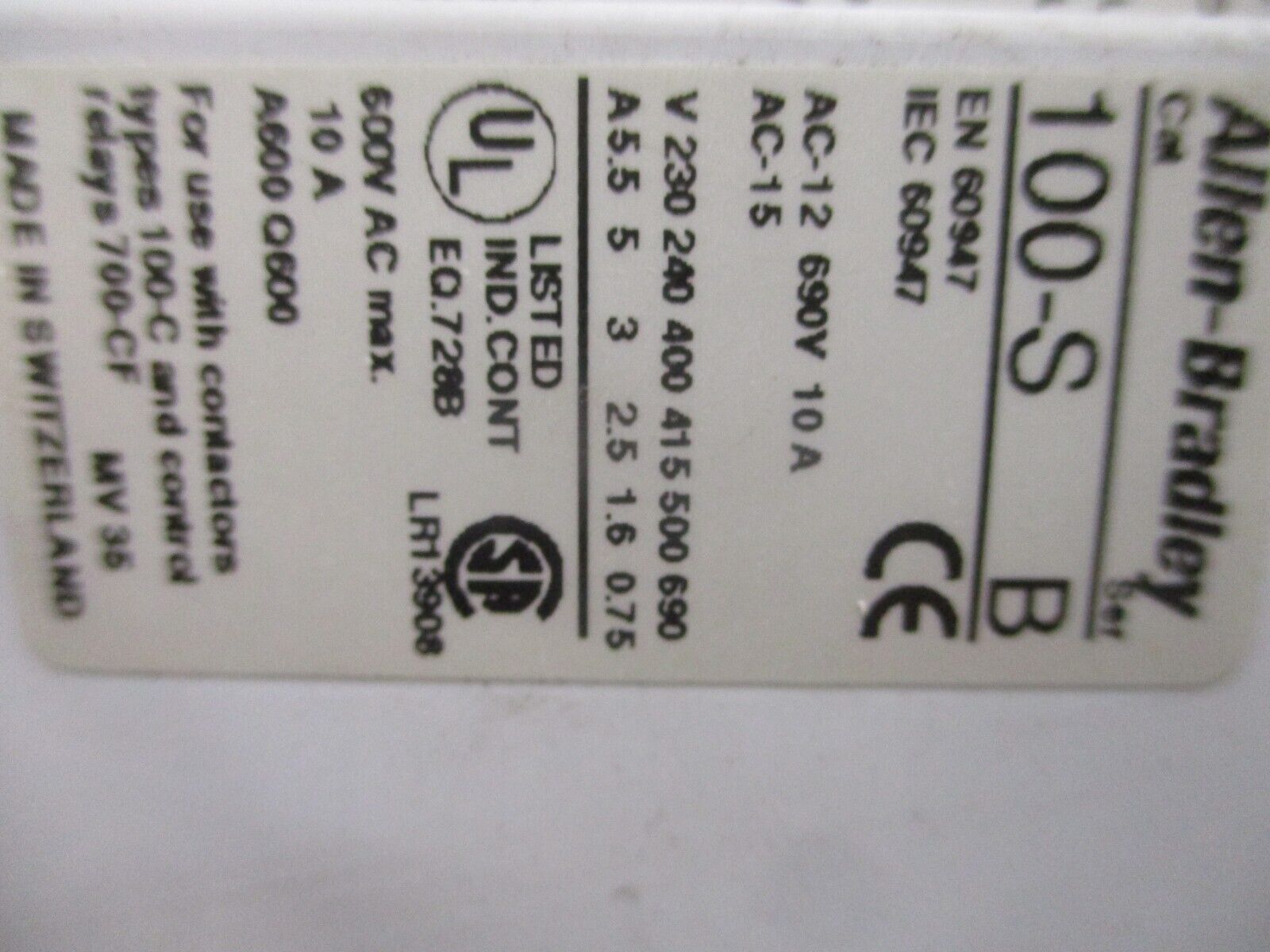 Allen-Bradley Starter 100-C85*00/193-EA2KE 120V Coil Trip: 26-85A 600V Used