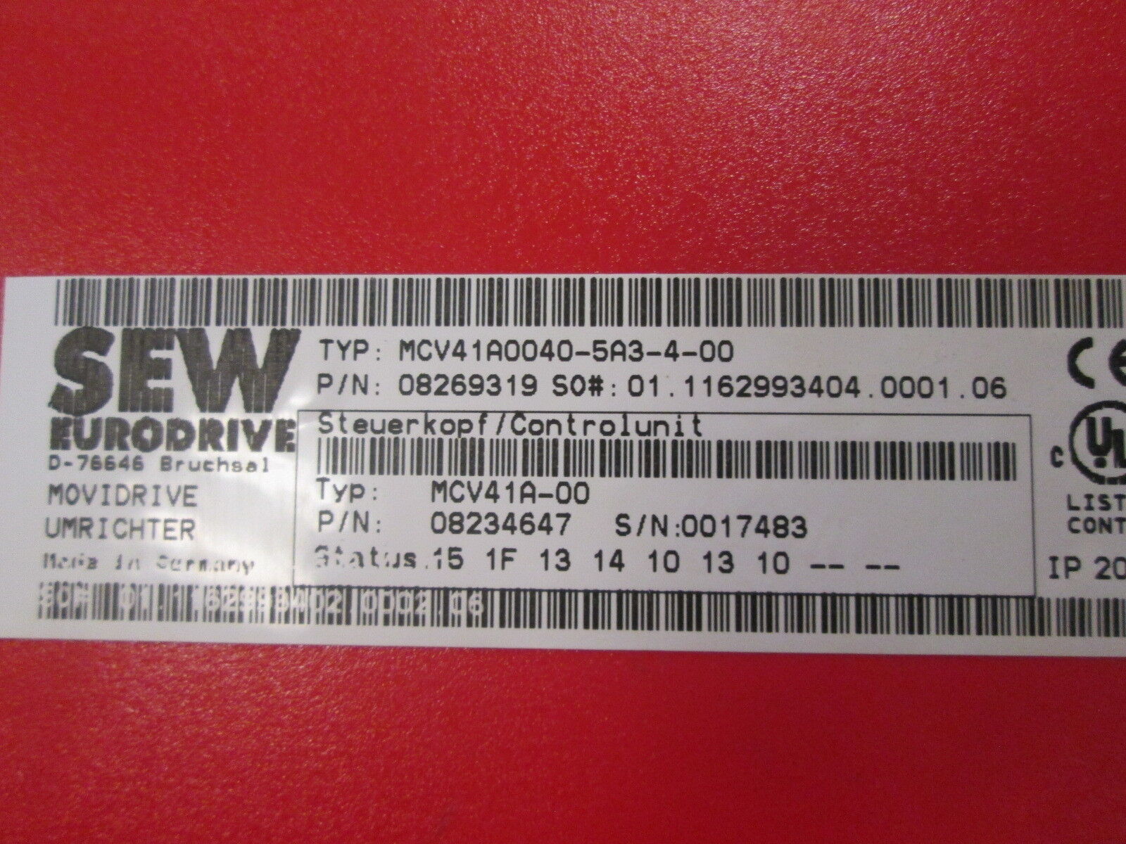 Sew-Eurodrive Movidrive MCV41A0040-5A3-4-00 Approx. 5HP "No keypad" Used