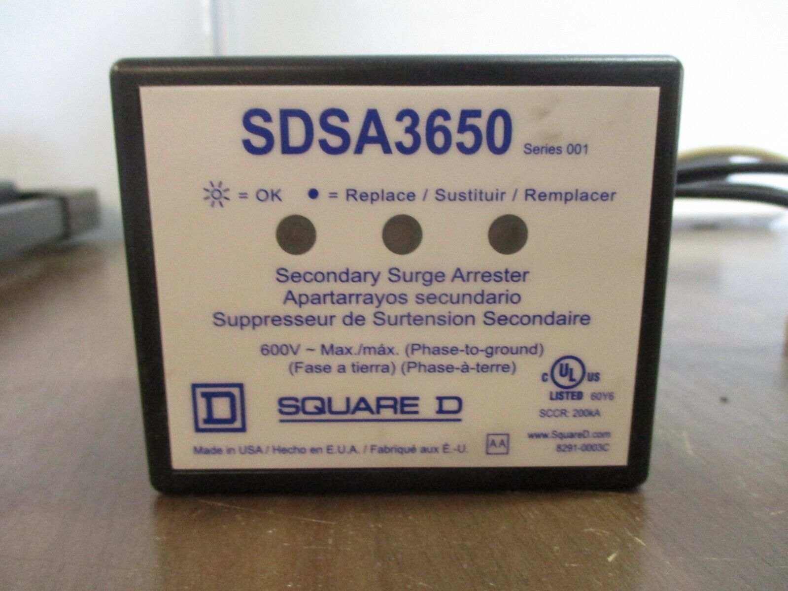 Square D Secondary Surge Arrester SDSA3650 Ser. 001 600V Used