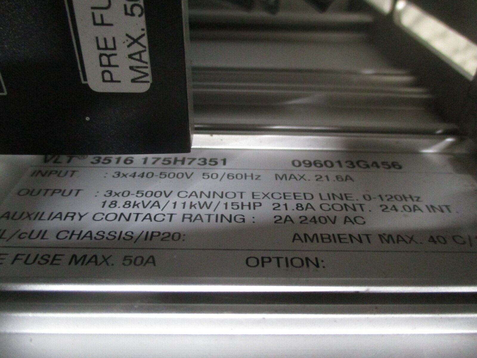 Graham VLT 3516 AC Drive VLT 3516 175H7351 15HP 3Ph 440-500V Used