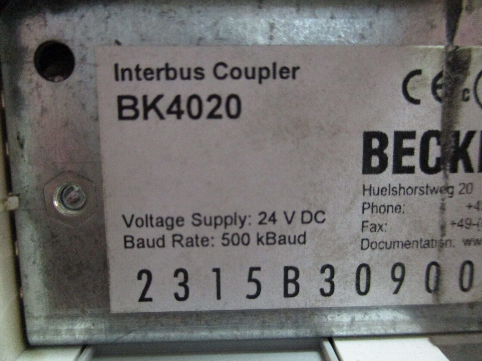 Beckhoff Interbus Coupler BK4020 24VDC 500kBaud Used