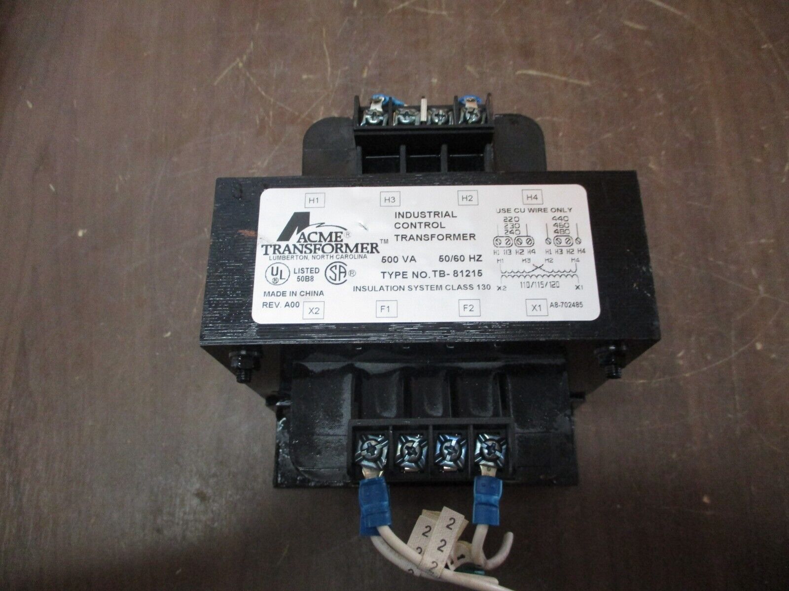 Acme Transformer Control Transformer TB-81215 500VA Pri: 240/480V Sec: 120V Used