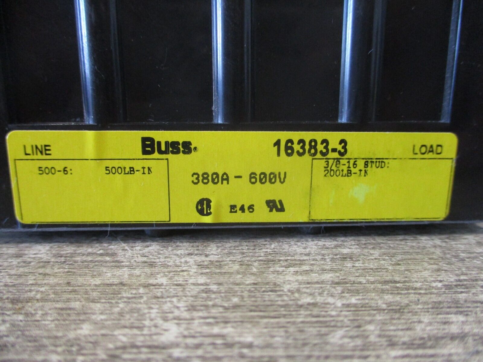 Buss Power Distribution Block 16383-3 380A 600V 3P Line: 500-6 Load: 3/8-16 STUD