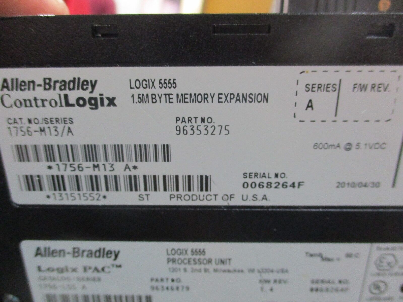 Allen-Bradley Logix 5555 Processor Unit & Memory Expansion 1756-M13/A/1756-L55/A