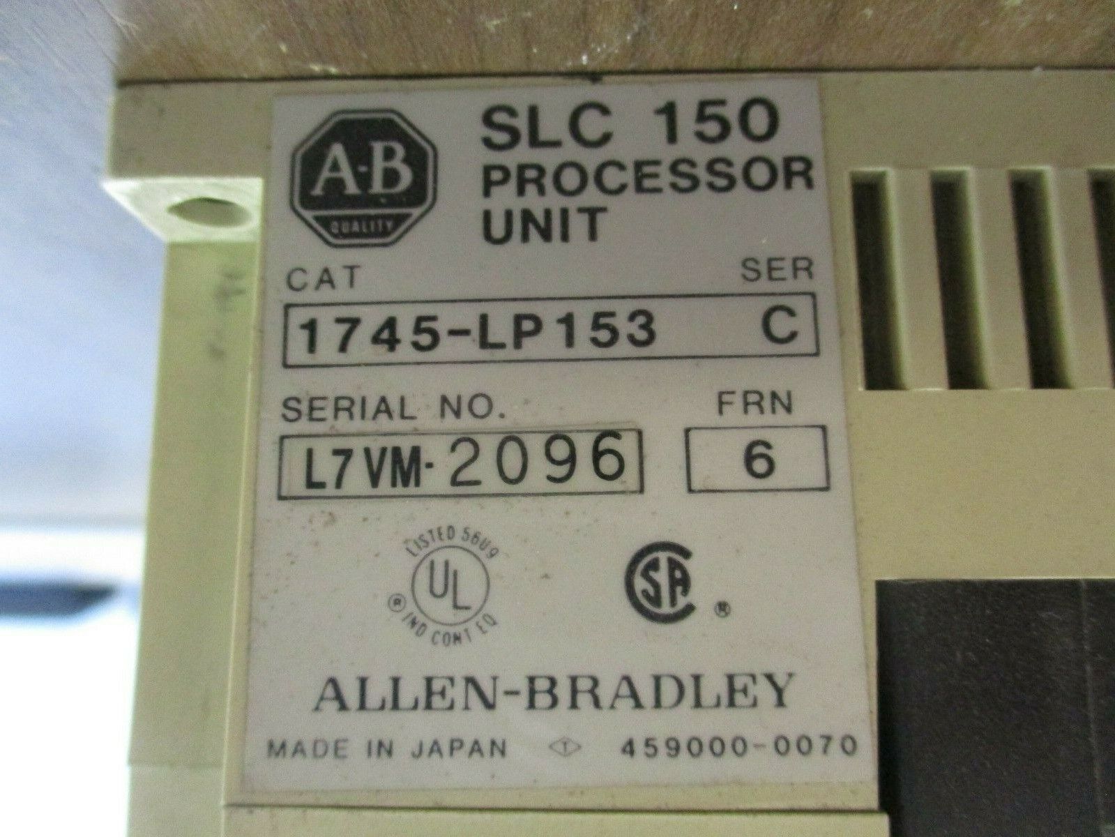 Allen-Bradley SLC 150 Processor Unit 1745-LP153 Ser. C FRN: 6 Used