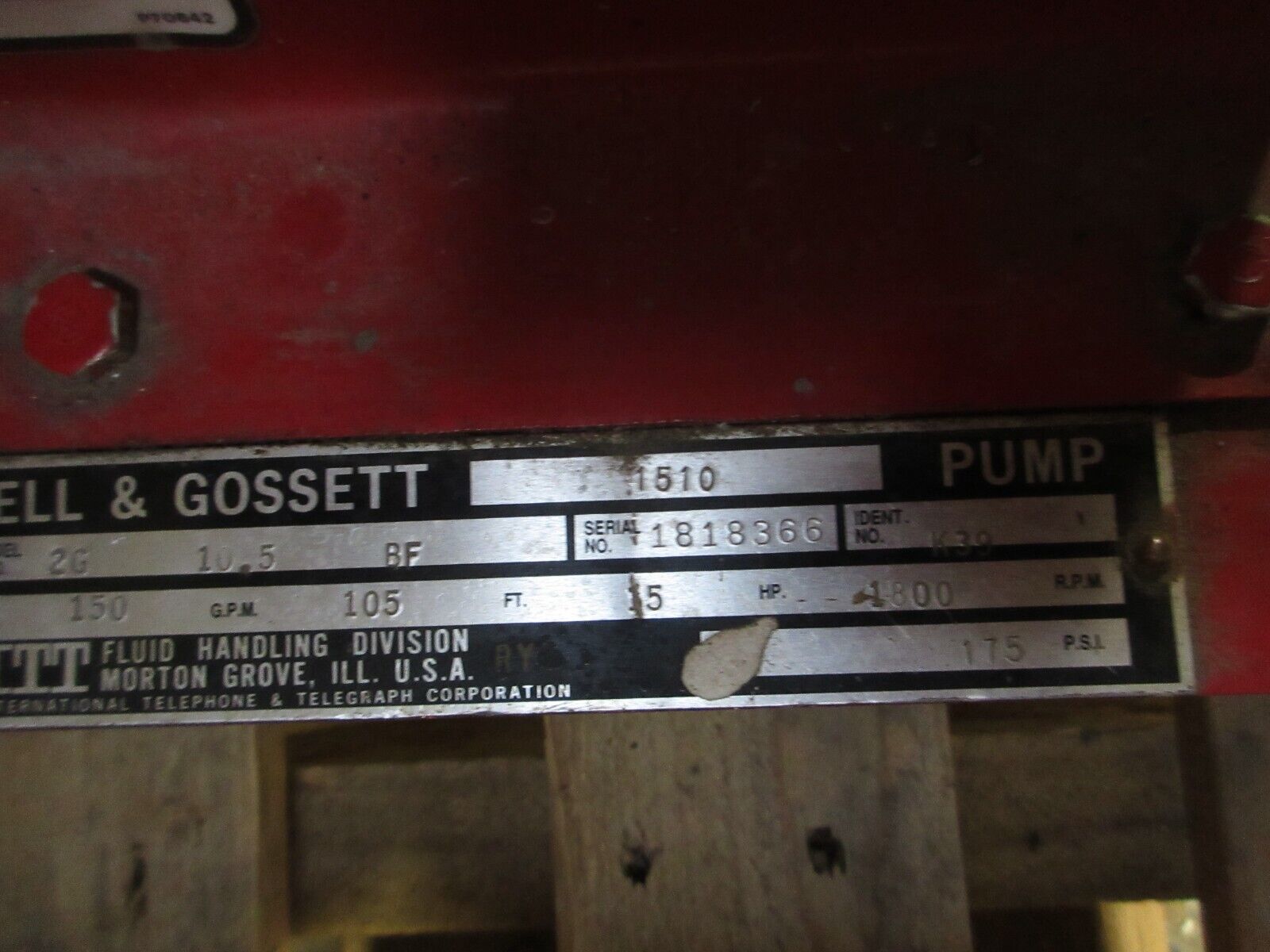 Bell & Gossett 1510 Pump 2G 10.5 BF 15HP 150GPM 105FT Head 1800RPM Used