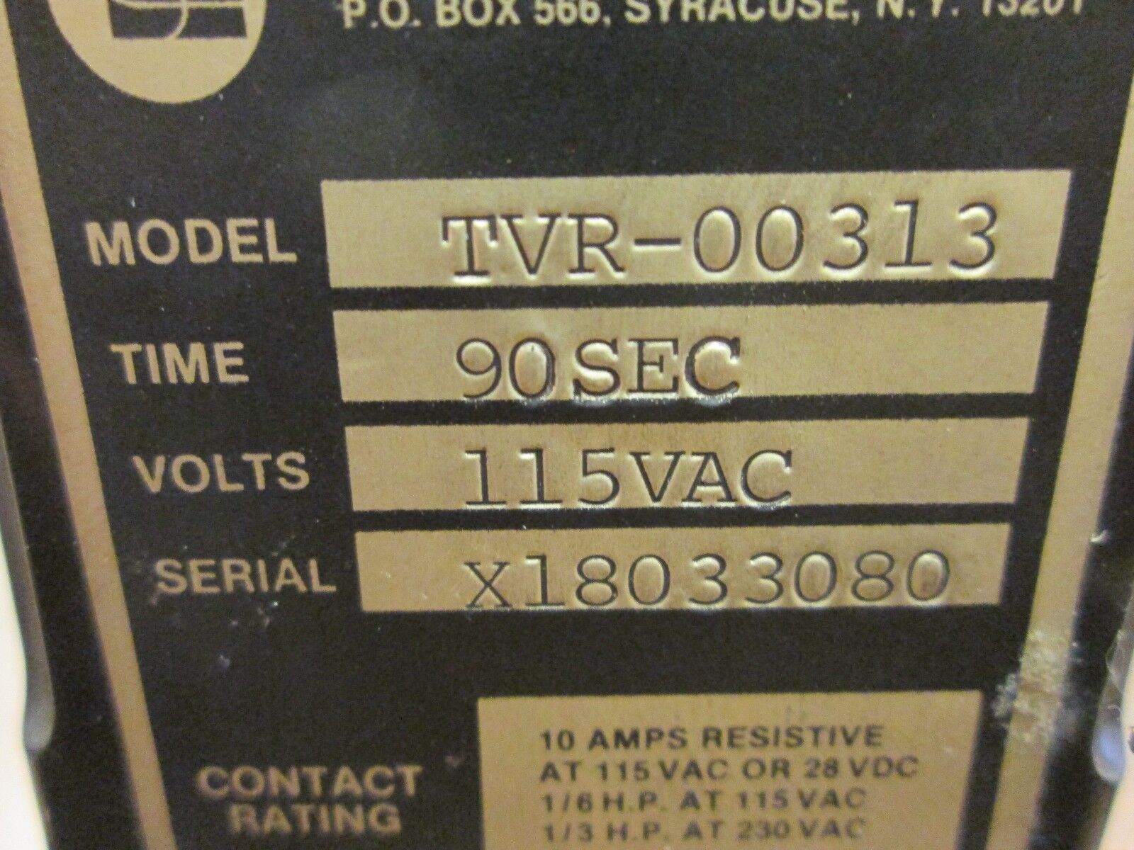 Syracuse Electronics Interval Relay TVR-00313 Time: 90 sec 115V Used