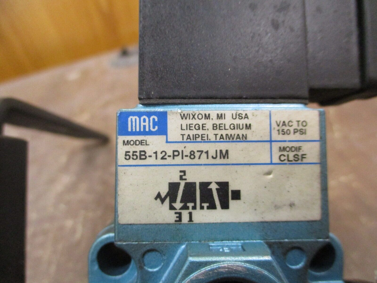 MAC Solenoid Valve 55B-12-PI-871JM VAC to 150PSI Used