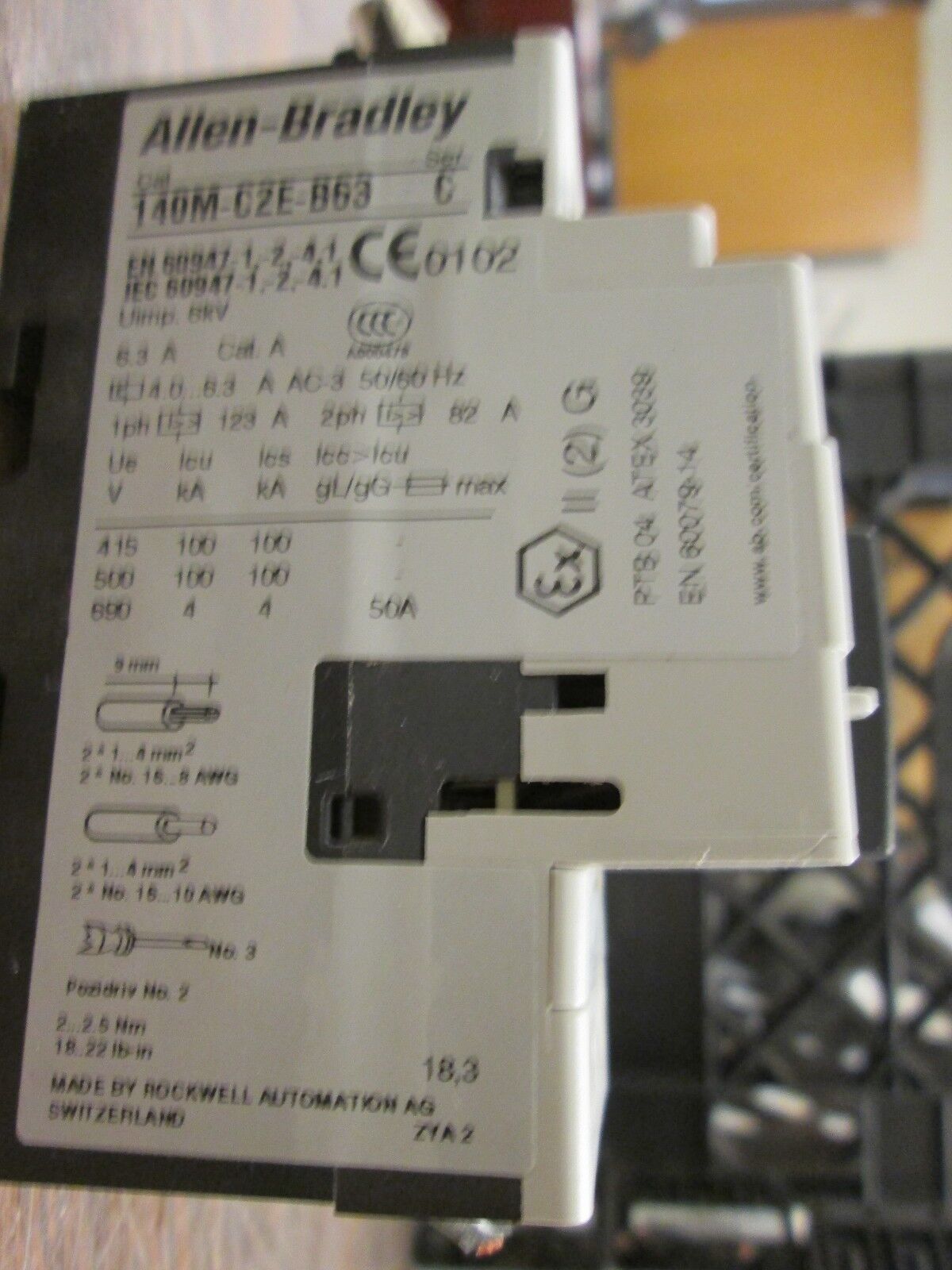 Allen-Bradley Motor Protection Circuit Breaker 140M-C2E-BC3 Range: 4.0-6.3A Used