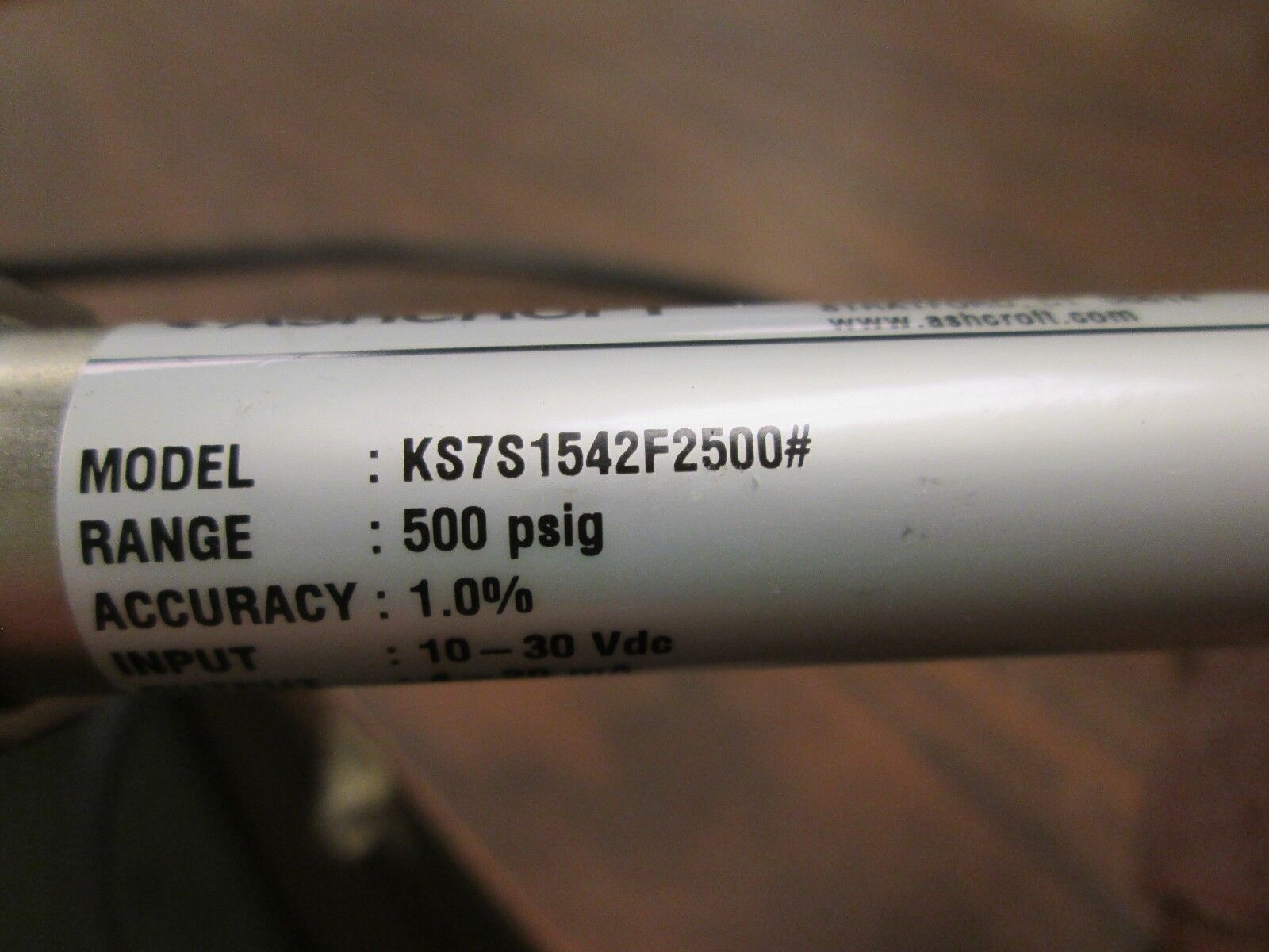 Ashcroft Pressure Transducer KS7S1542F2500# Range: 500 PSIG Accuracy: 1.0% Used