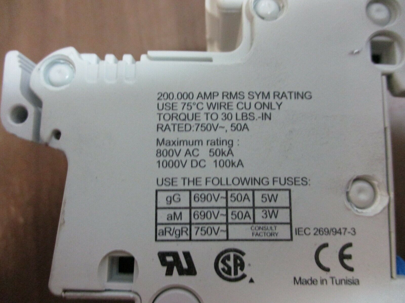 Ferraz Shawmut Ultrasafe Fuse Holder US142I 50A 750V 2P Used