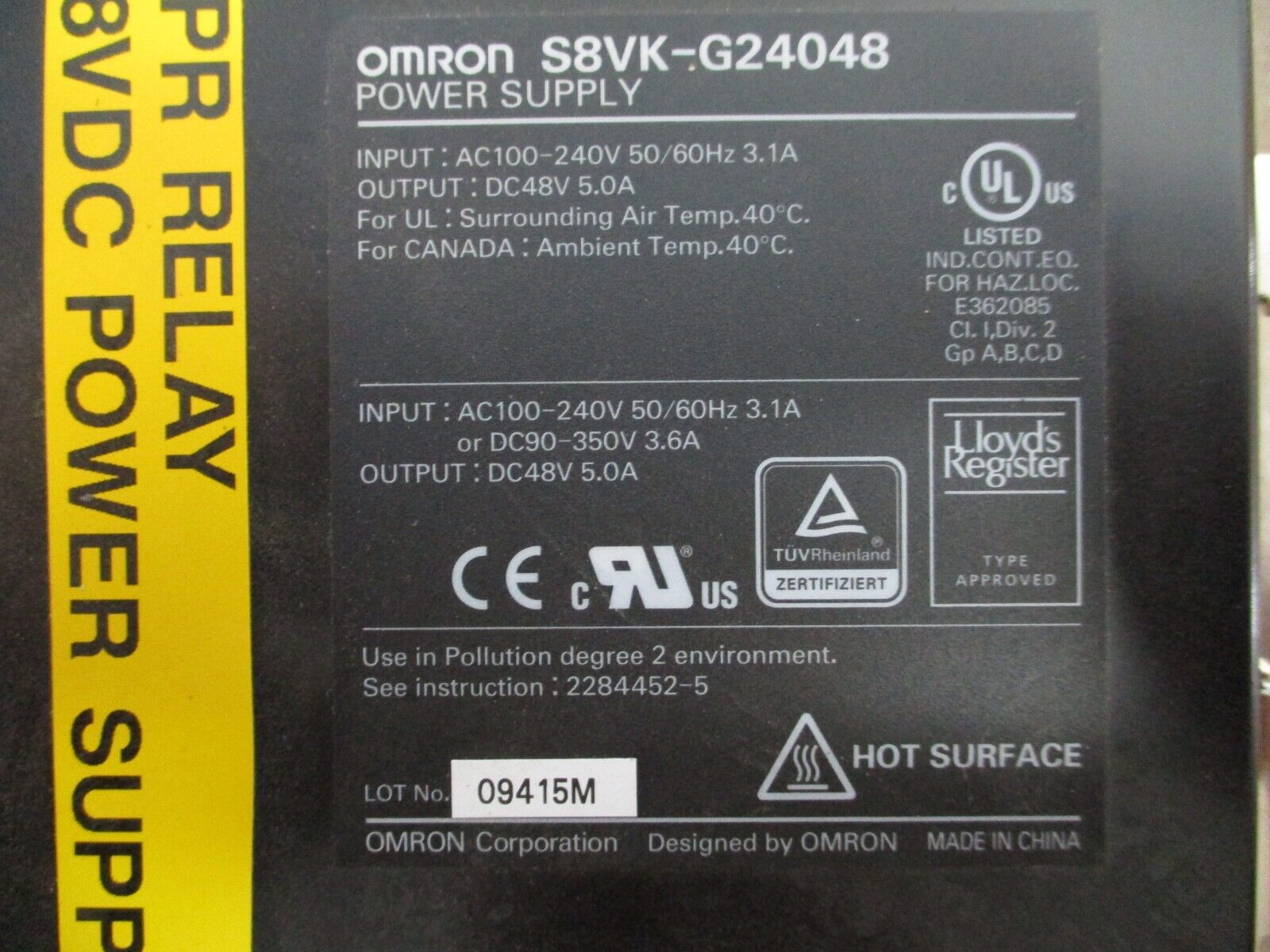 Omron Power Supply S8VK-G24048 Input: 100-240VAC 50/60Hz 3.1A Used