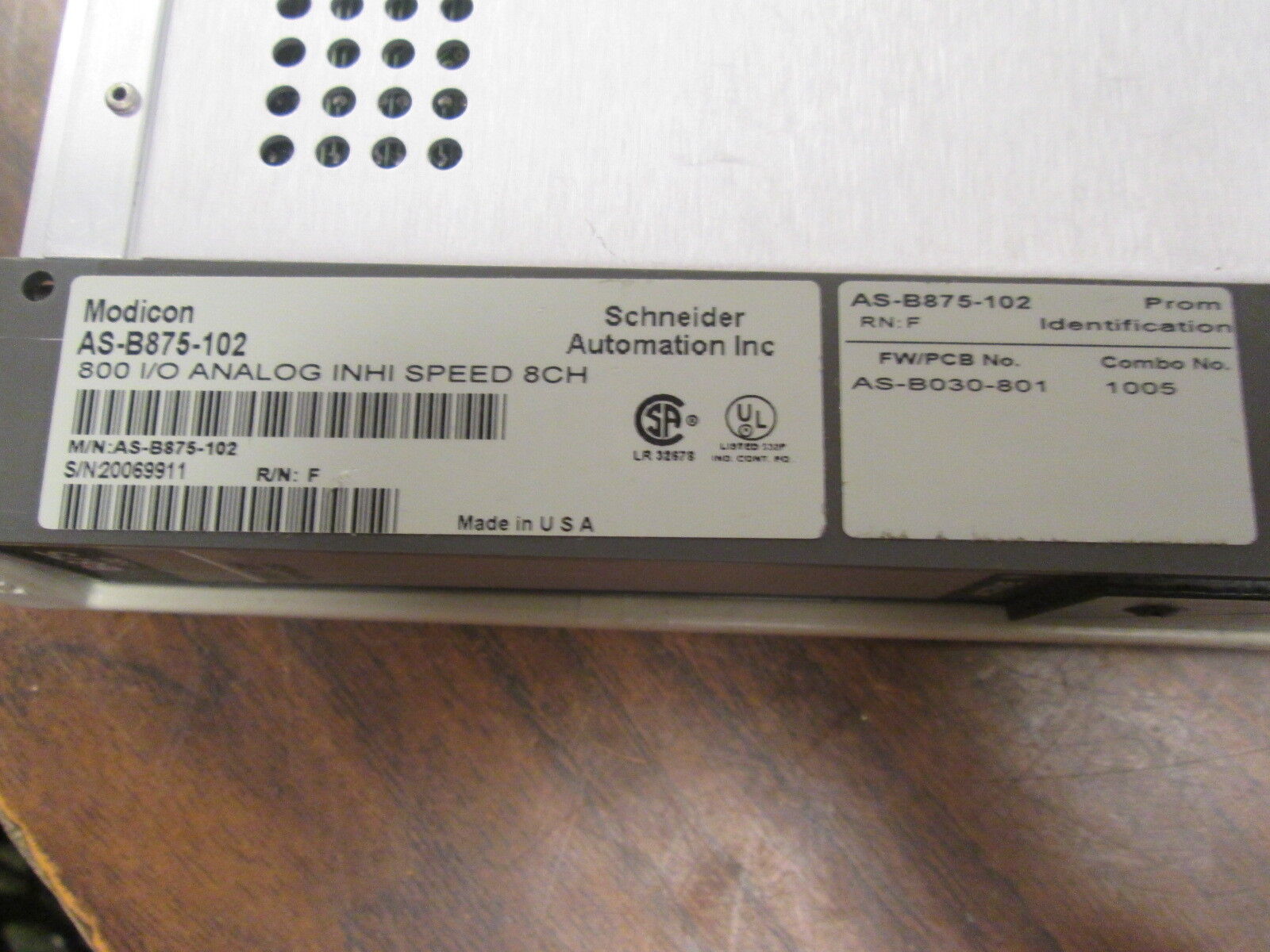 Modicon Hi Speed Analog Input Module AS-B875-102 Rev. F 8ch Used