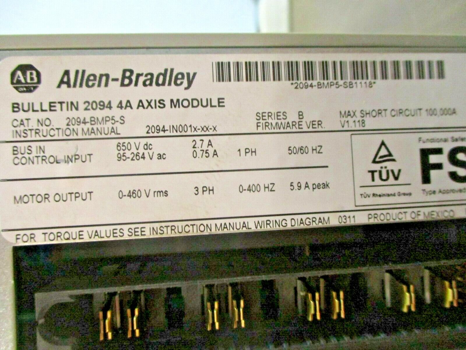 Allen-Bradley Kinetix 6000 GuardMotion Servo Drive 2094-BMP5-S Ser. B F/W:V1.118