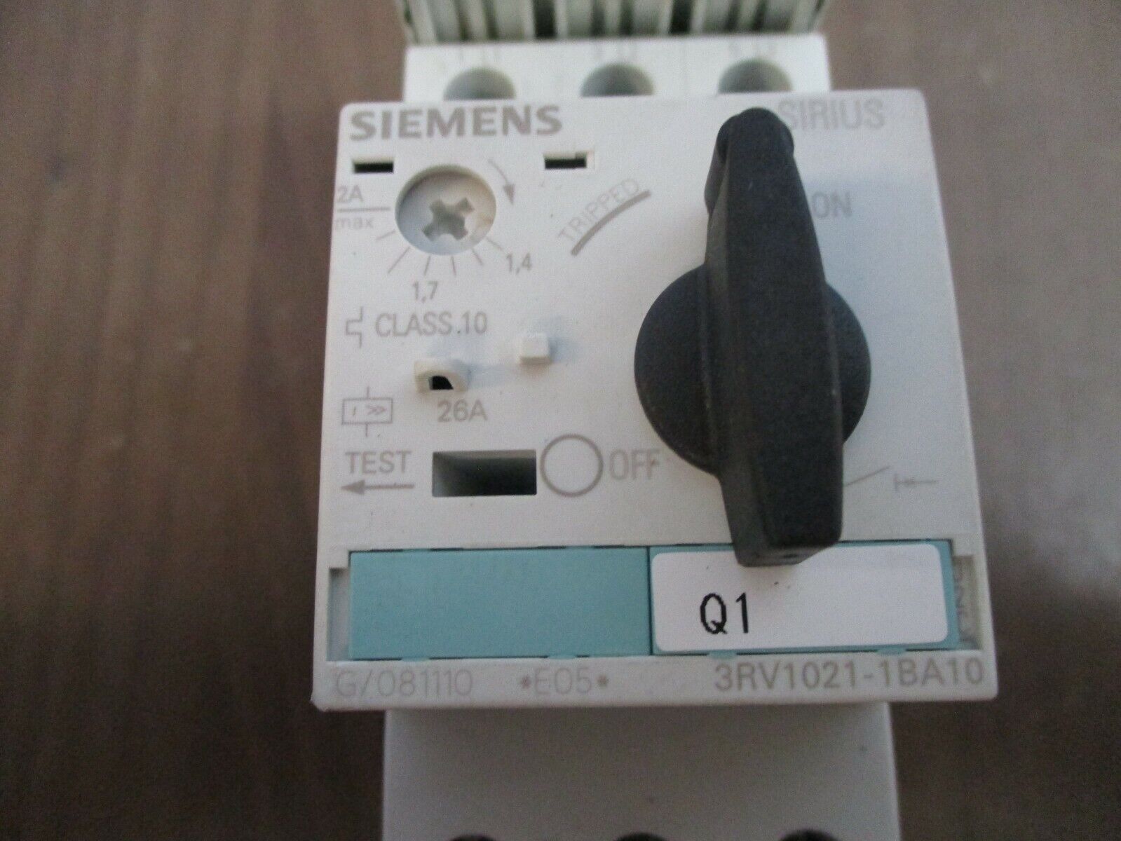 Siemens Sirius Motor Protector 3RV1021-1BA10 Trip: 1.4-2.0A Used