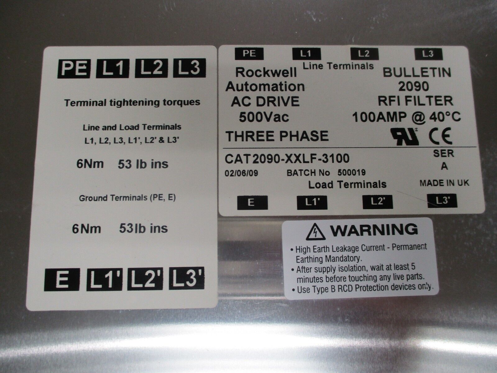 Allen-Bradley RFI Filter 2090-XXLF-3100 100A 500V Used