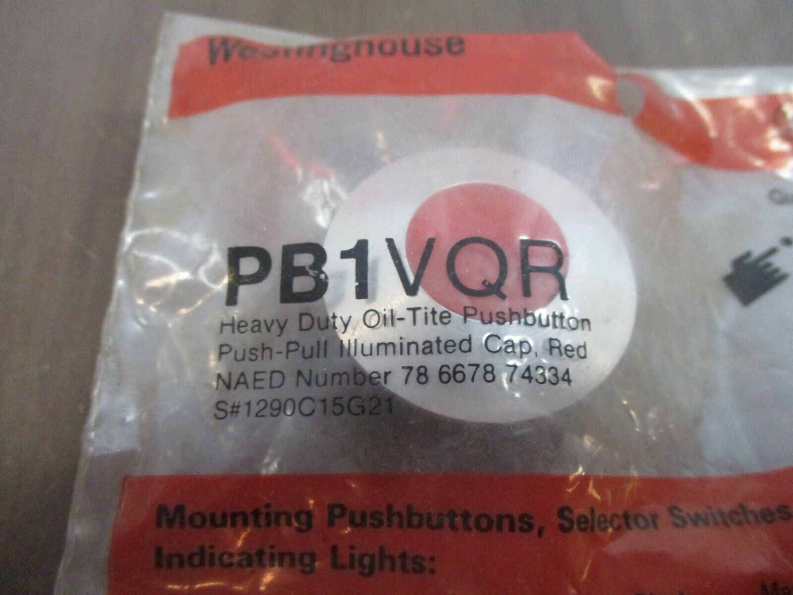 Westinghouse Illuminated Pushbutton Cap PB1VQR Red Heavy Duty Oil-Tite