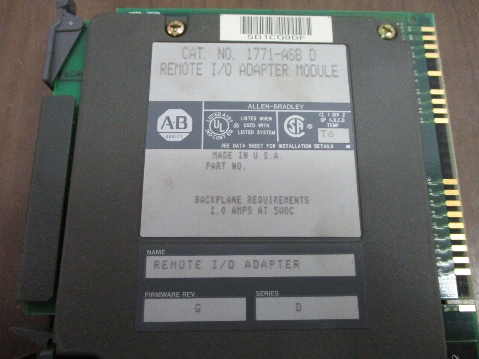Allen-Bradley Remote I/O Adapter Module 1771-ASB D Ser. D F/W Rev. G Used