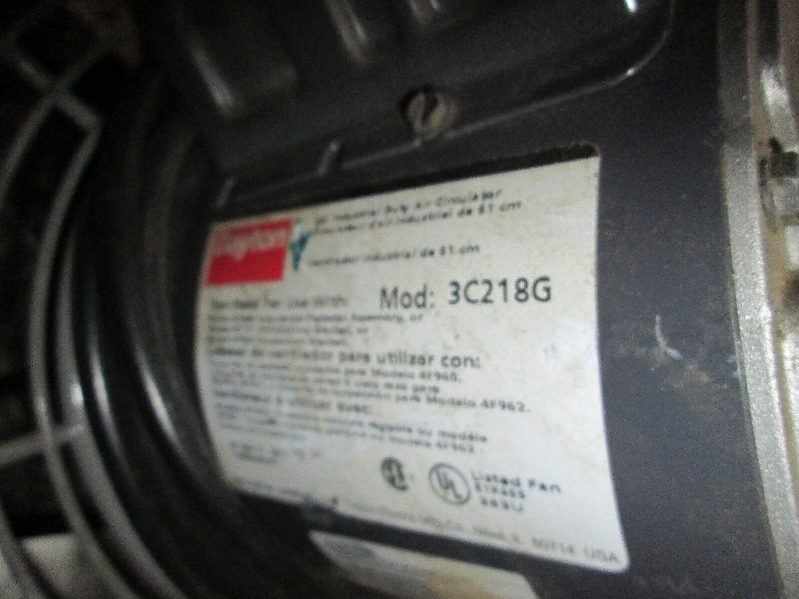 Dayton Exhaust Fan 3C218G 24" Fan 115V 1PH w/ short mount 9BNN3B motor Used