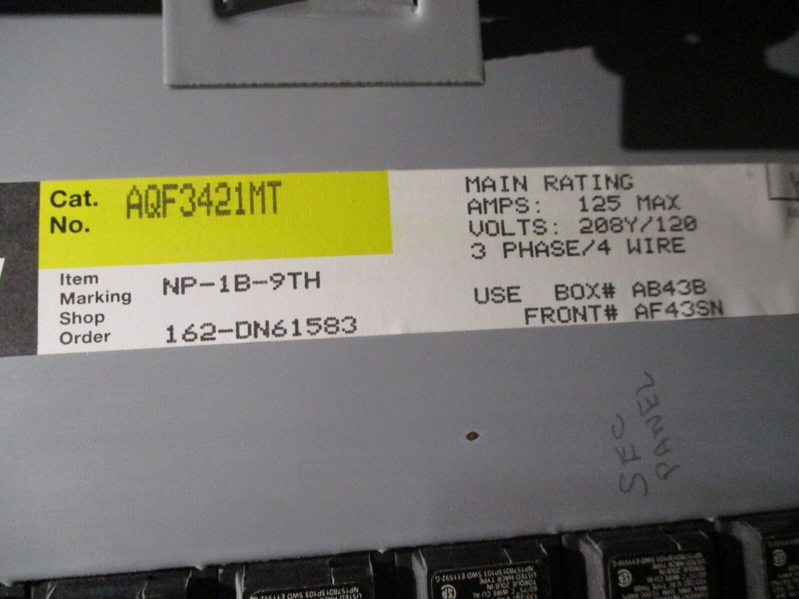 GE Main Lug Breaker Panel AQF3421MT 125A Max 208Y/120V 3Ph 4W 42-Circuit Used