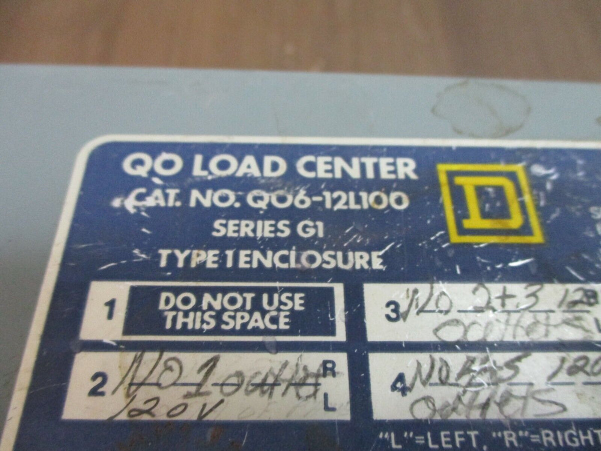 Square D QO Load Center QO6-12L100 Ser. G1 100A 120/240V 1Ph 3W 6-Space Used