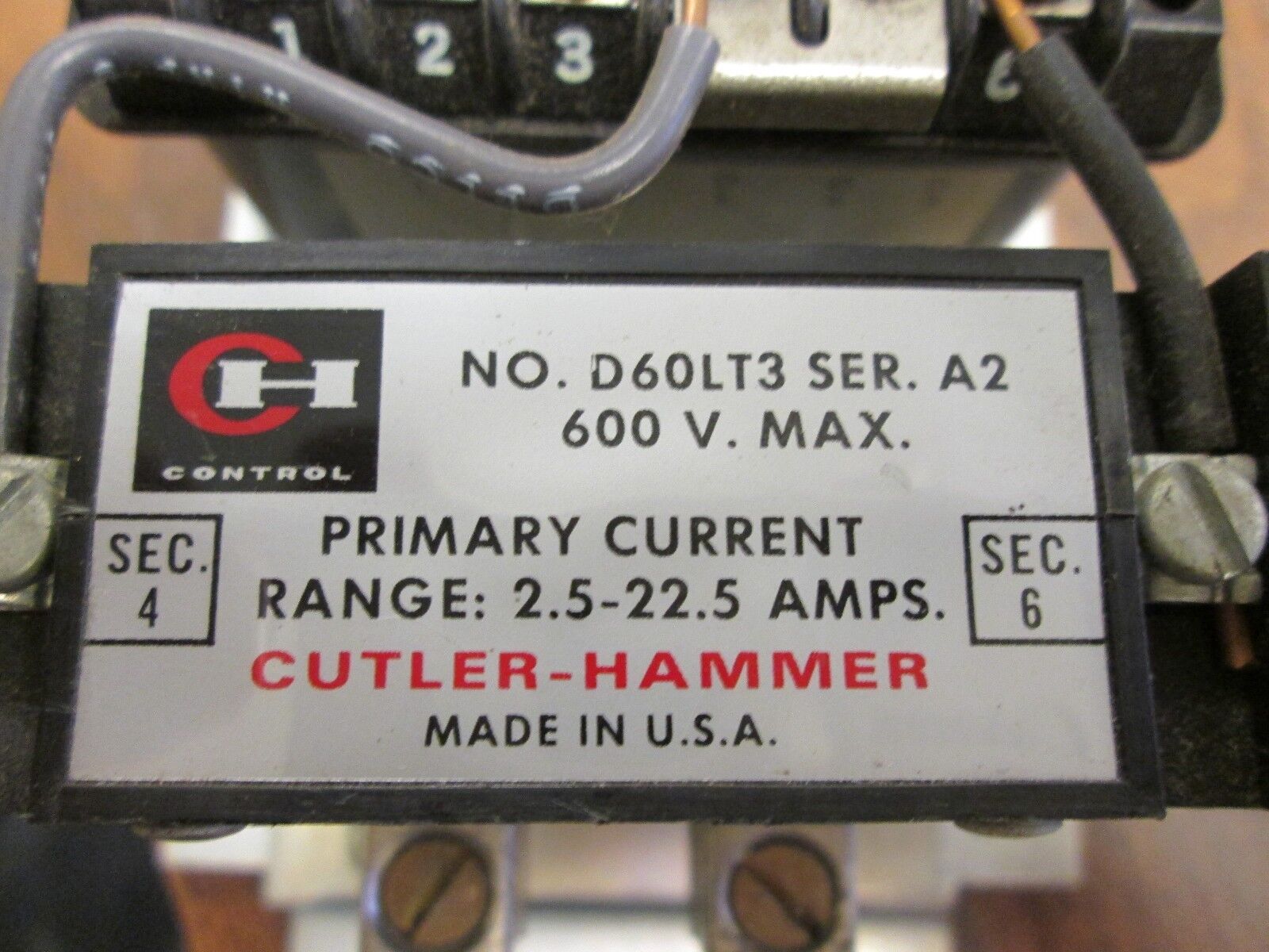 Cutler-Hammer Current Relay D60LT3 2.5-22.5A 600V Used