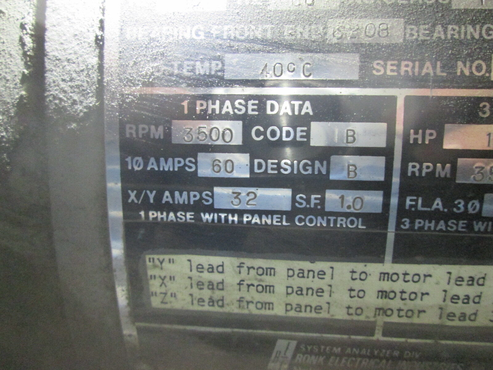 Ronk Farmpowr Motor FR: 254TZ 15HP 3500RPM 240V Used