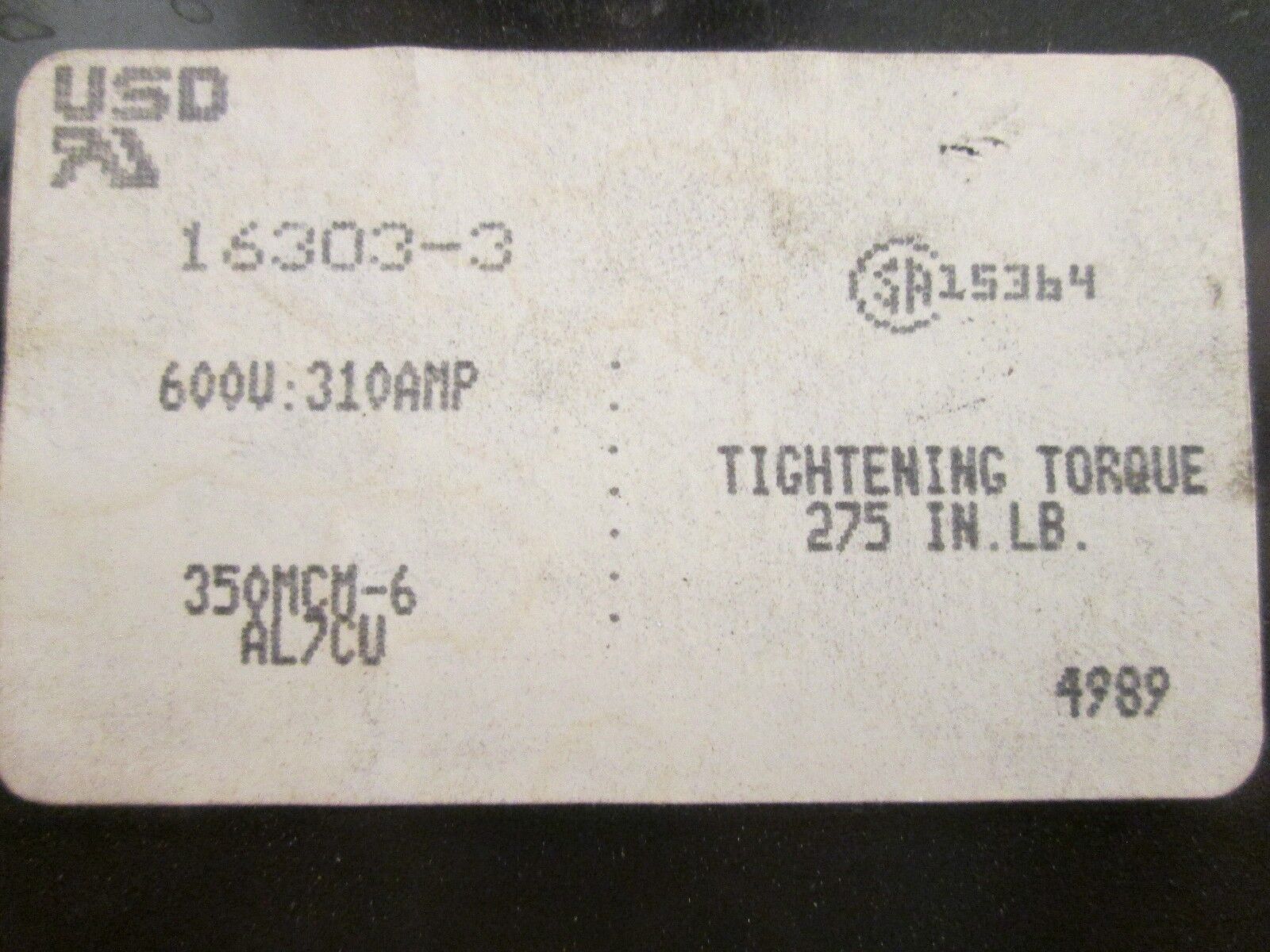 Bussmann/ USD, Power Distribution Block, 16303-3, Line 350MCM, Load 350MCM, Used