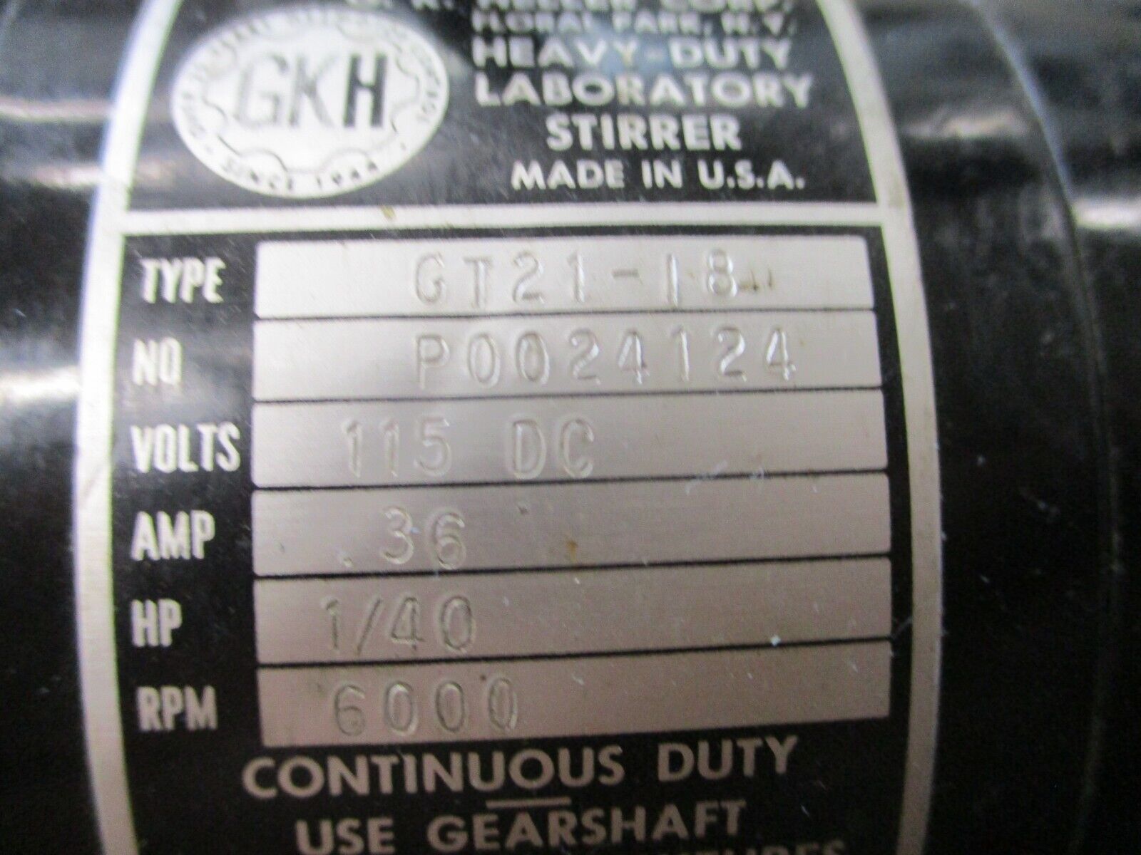 G.K. Heller Heavy-Duty Laboratory Stirrer GT21-I8 1/40HP 6000RPM 115VDC Used