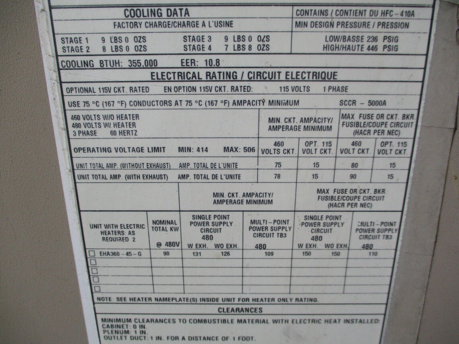 Lennox LCH Rooftop Unit LCH360H4BP1G 30 Ton Electric Heat 68.9KW Heat 480V 3Ph