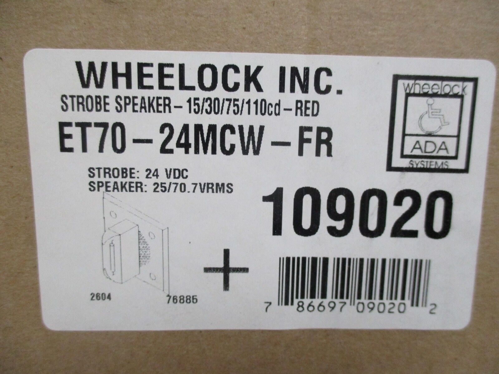 Wheelock Strobe Speaker ET70-24MCW-FR Strobe: 24VDC Speaker: 25/70.7VRMS Red