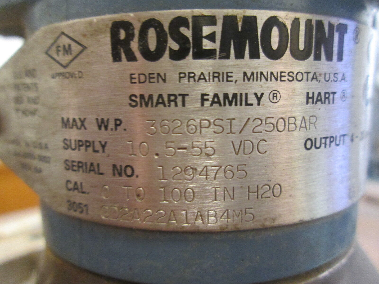 Rosemount Smart Family Hart Pressure Transmitter 3051 CD2A22A1AB4M5 3626PSI Used