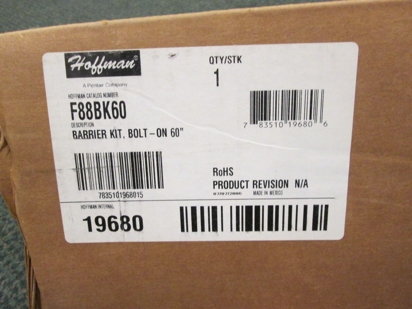 Hoffman Wireway Bolt-On Barrier Kit F88BK60 For 8x8" wireway New Surplus