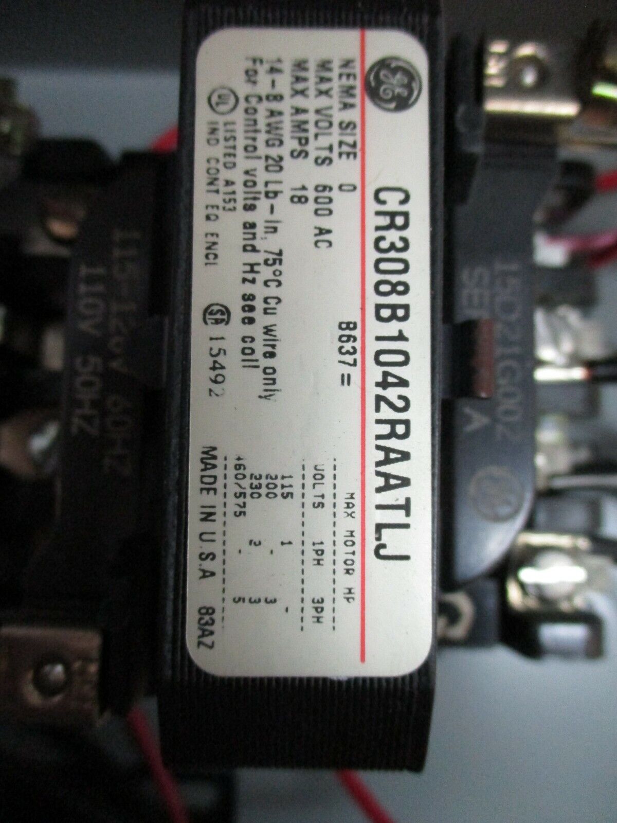 GE Size 0 Fusible Combination CR308B1042RAATLJ 115-120V Coil 18A 600V Used