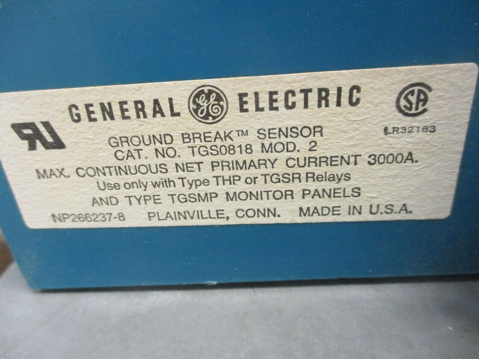 GE Ground Break Sensor TGS0818 Mod. 2 For Type TGSR Relay *Some Shelf Wear* Used
