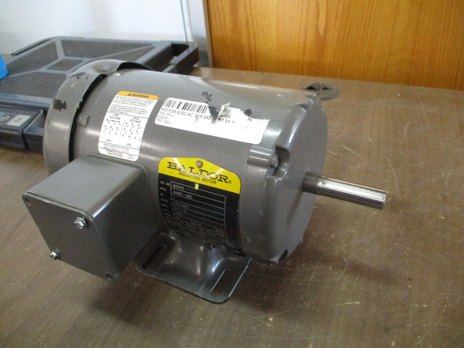 Baldor Motor M3545 1HP 3600RPM 230/460V 3.6/1.8A 3Ph 60Hz *No Key* Used