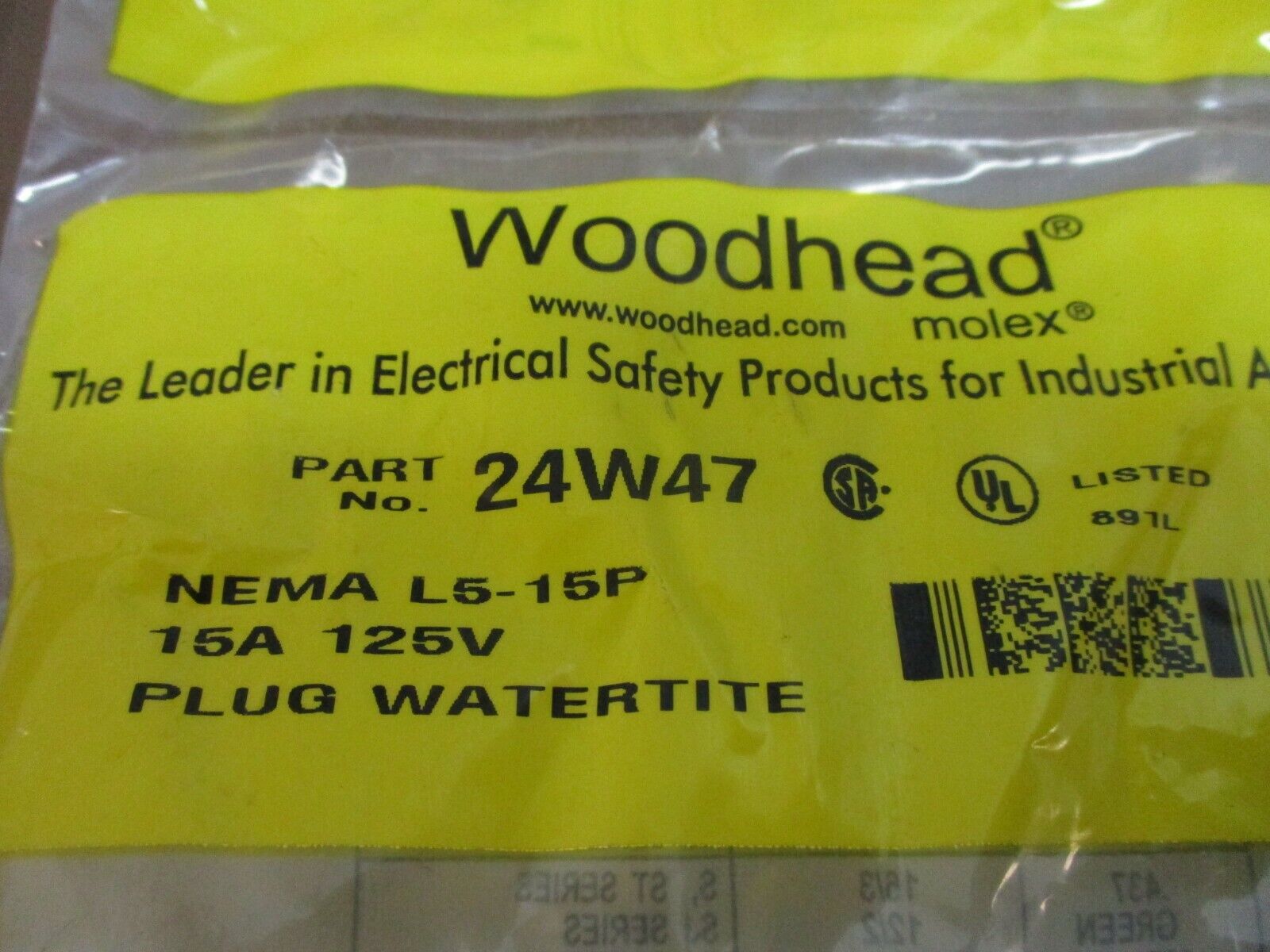 Woodhead Molex Watertite Plug 24W47 15A 125V Nema L5-15P New Surplus