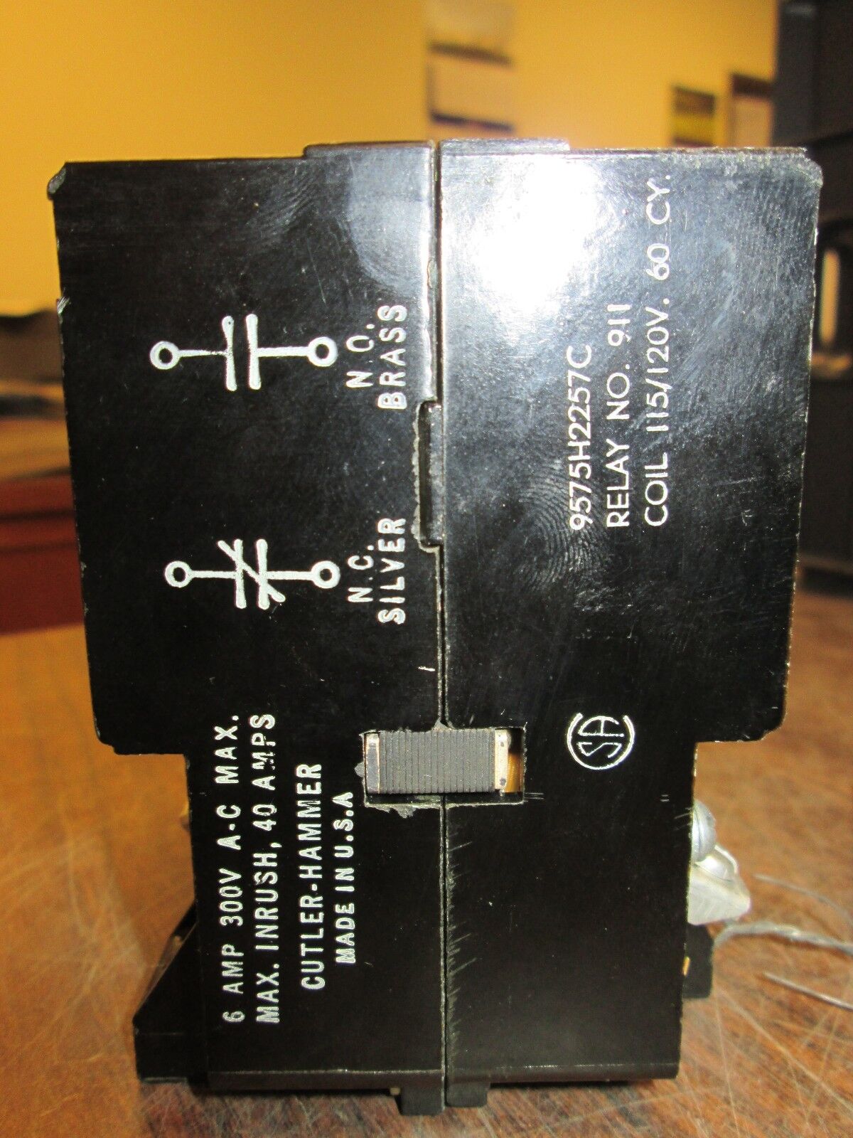 Cutler-Hammer Relay No. 911 9575H2257C 115/120V Coil 6A 300VAC Used