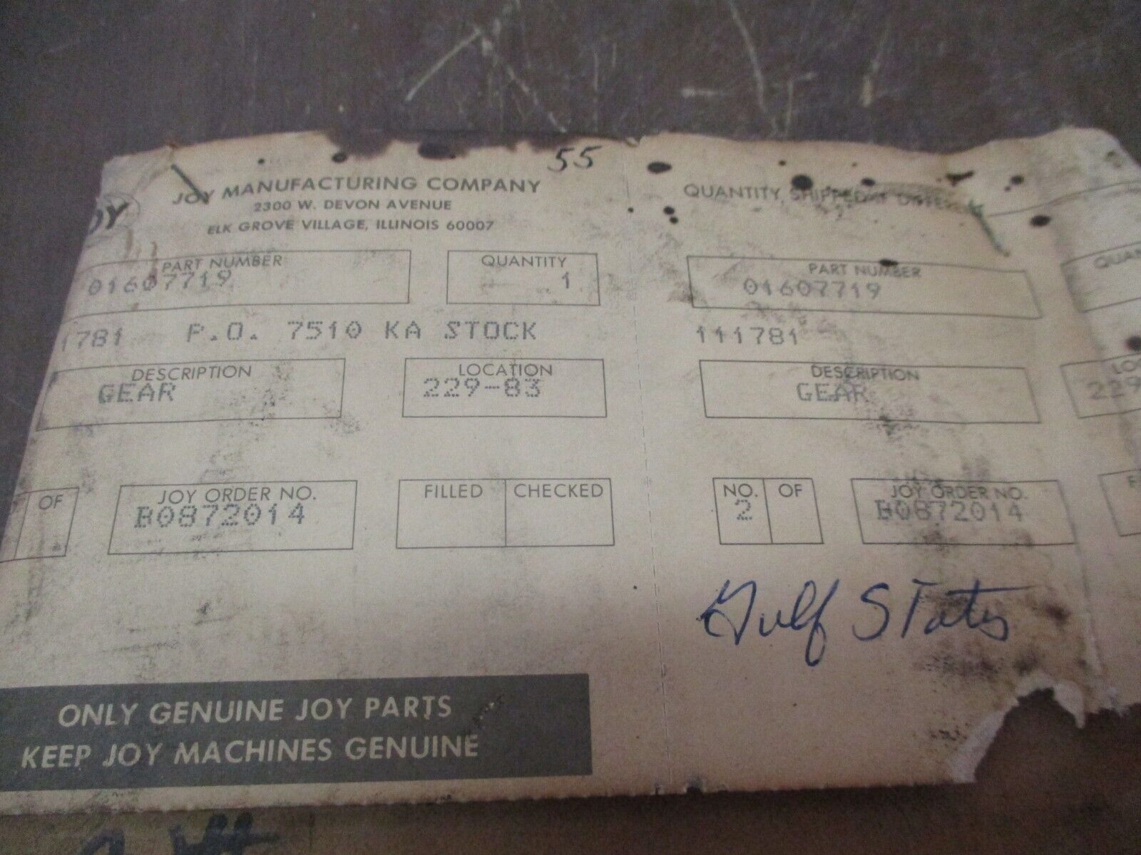 Joy Gear 01607719 New Surplus