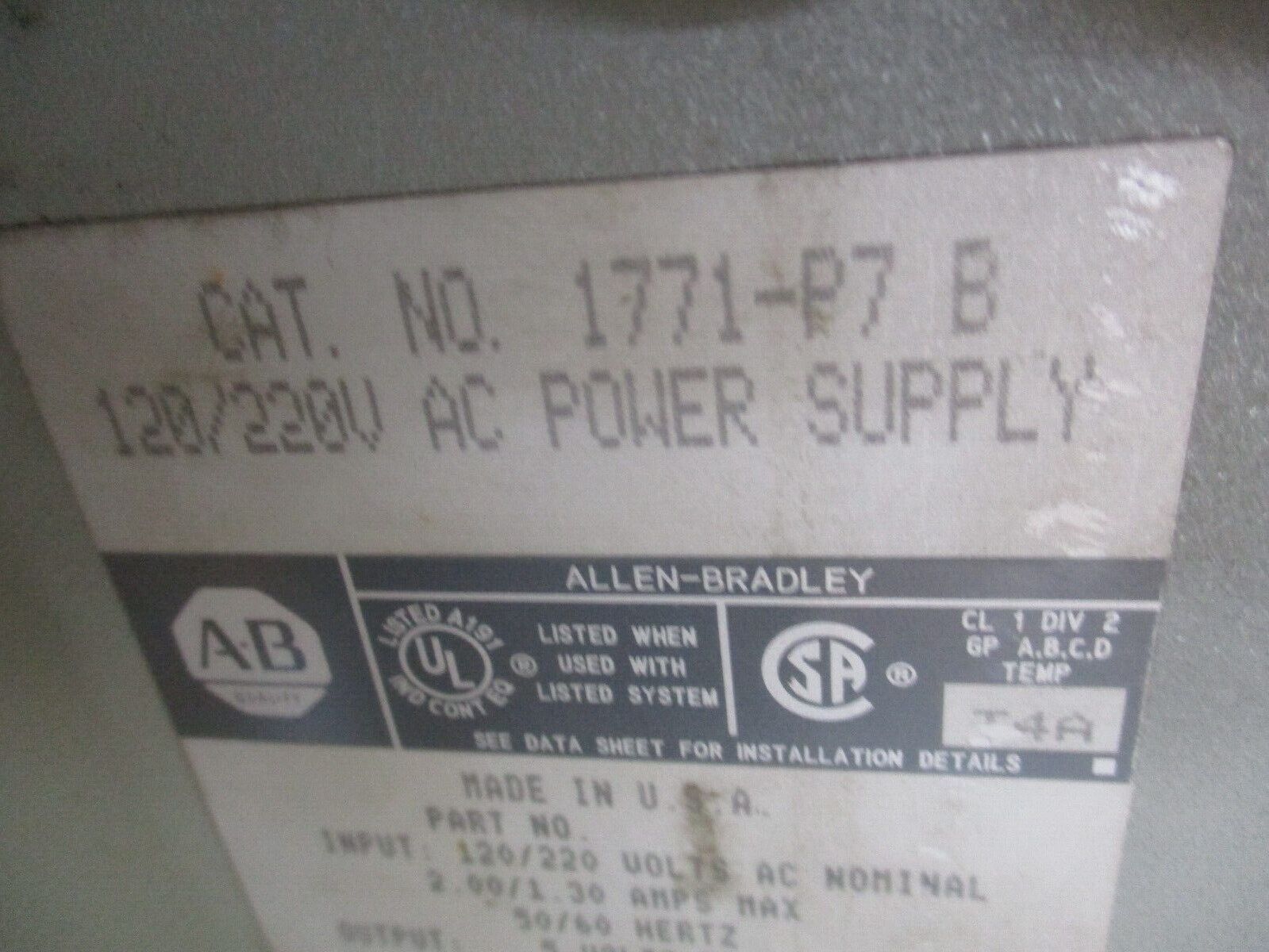 Allen-Bradley I/O Chassis w/ Power Supply 1771-A4B / 17771-P7 16-Slot Used