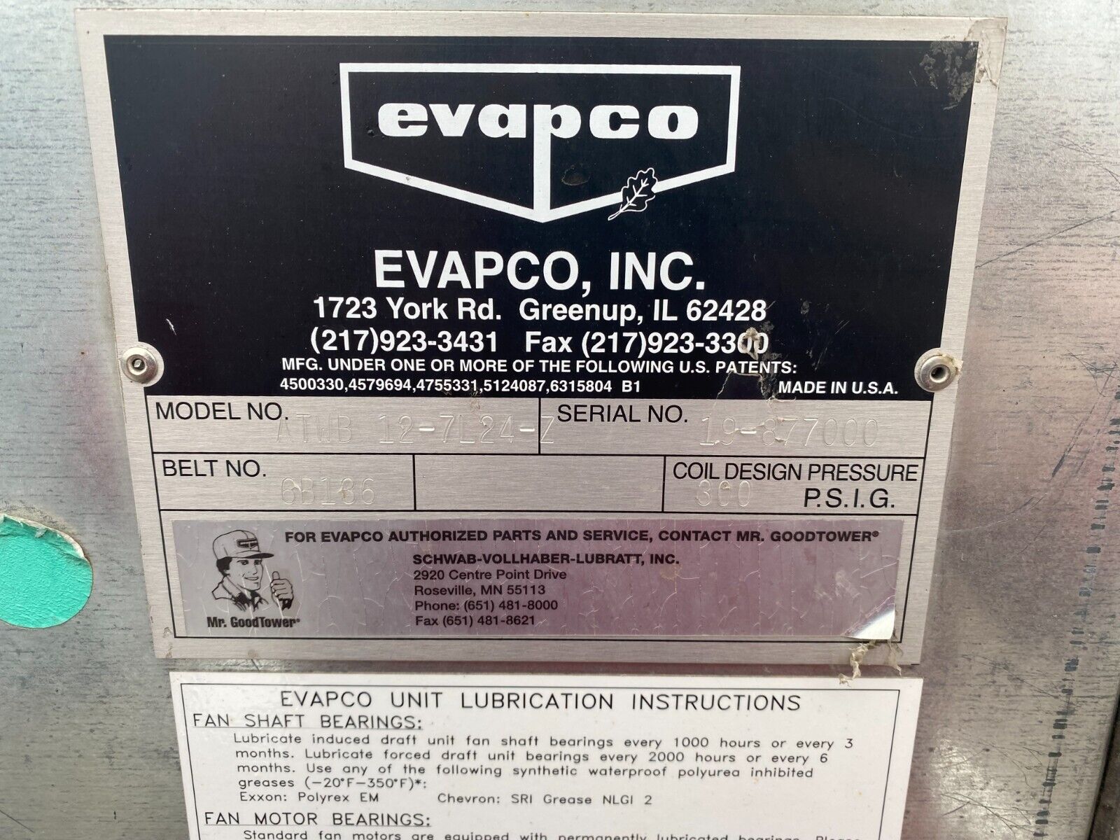 Evapco ATWB Closed Loop Cooling Tower ATWB 12-7L24-Z, 500 Ton, MFD 2019