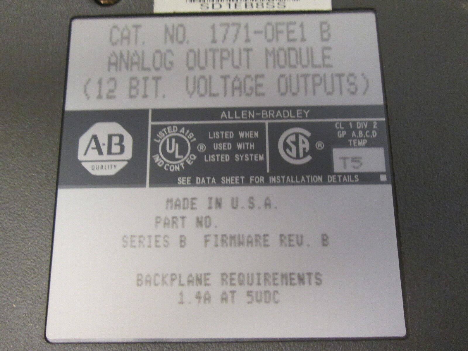 Allen-Bradley Analog Output Module 1771-OFE1 12-Bit Voltage Outputs Ser B Used