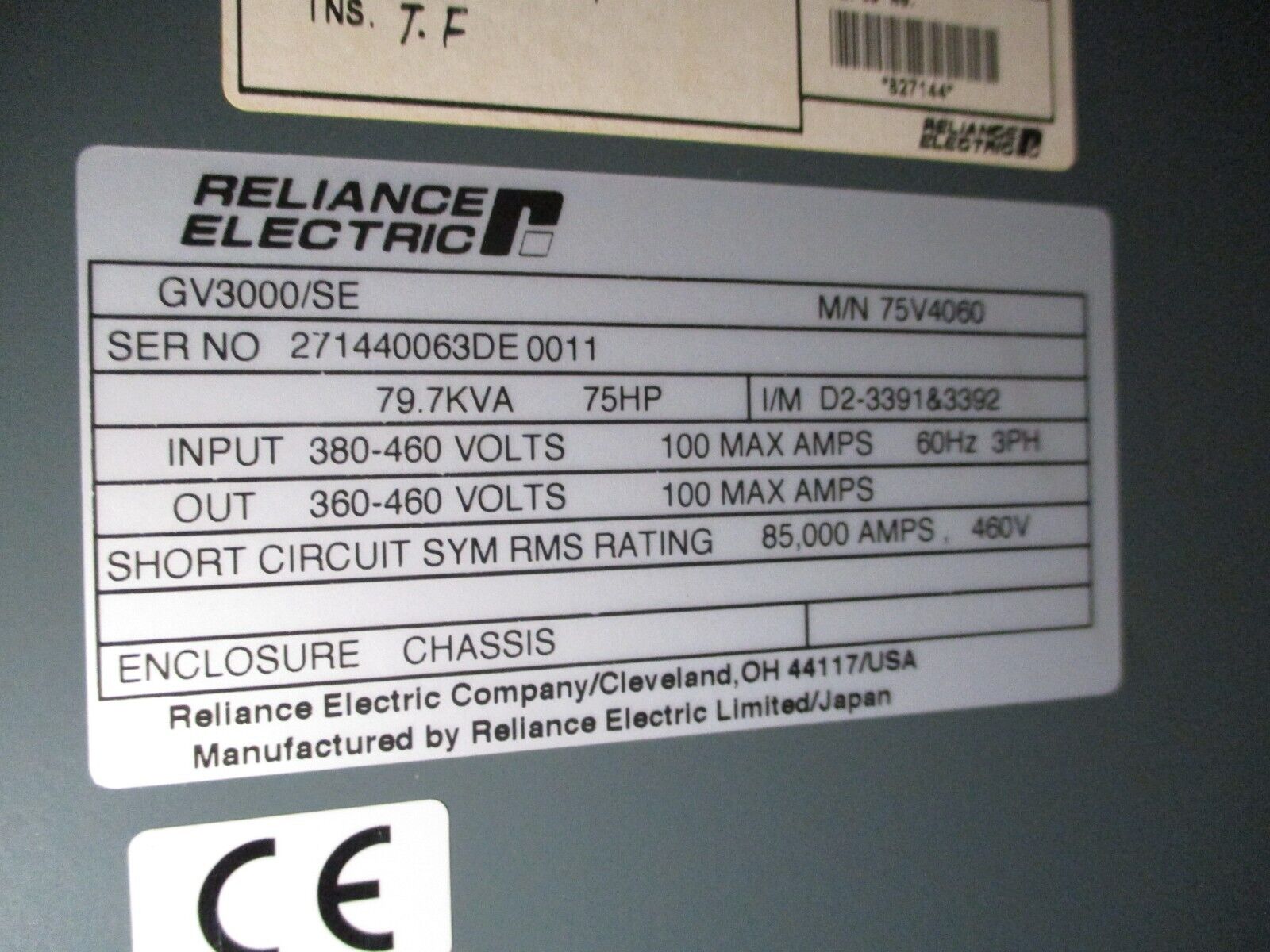 Reliance Electric VTAC7 GV3000/SE AC Drive 75V4060 75HP 3Ph Used