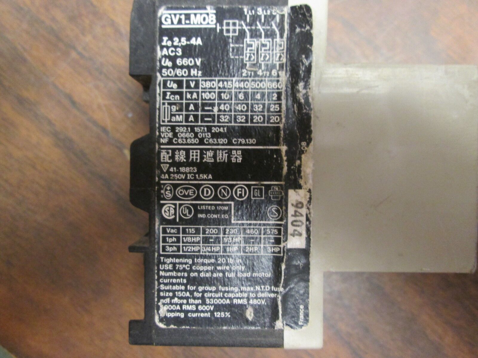 Telemecanique Manual Motor Starter GV1-M08 Range: 2.5-4A Used