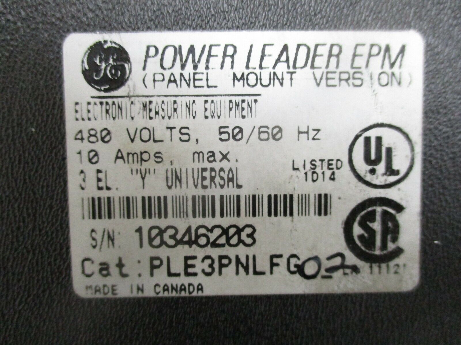 GE Power Leader EPM Electronic Power Meter PLE3PNLFG02 480V 50/60Hz 10A Used