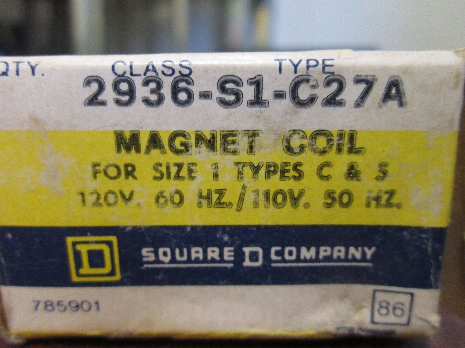 Square D Magnetic Coil 2936-S1-C27A 120V@60Hz 110V@50Hz New Surplus