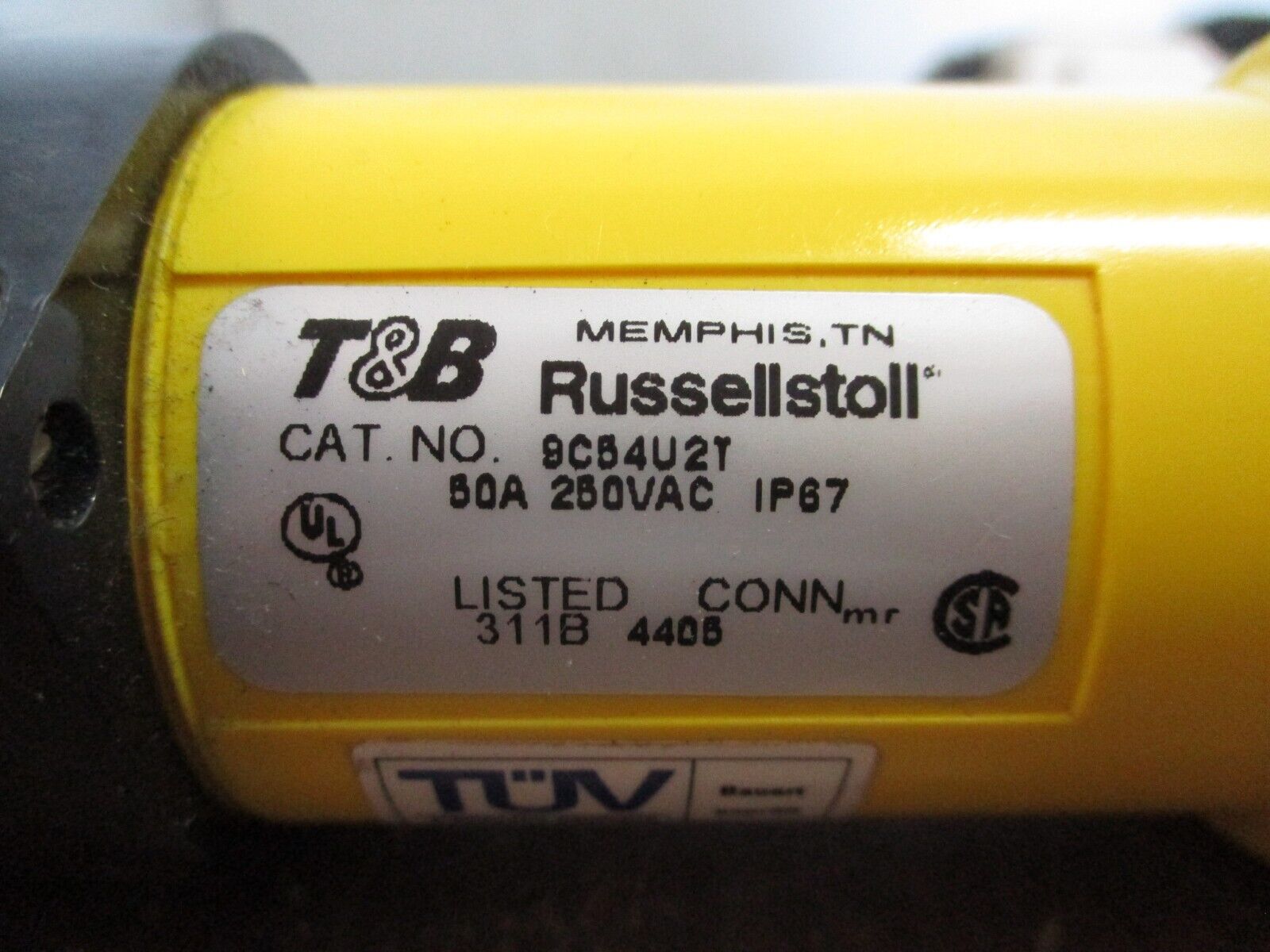 Russellstoll Connector 9C54U2T 50A 250V *Wire End* *No Cover* Used