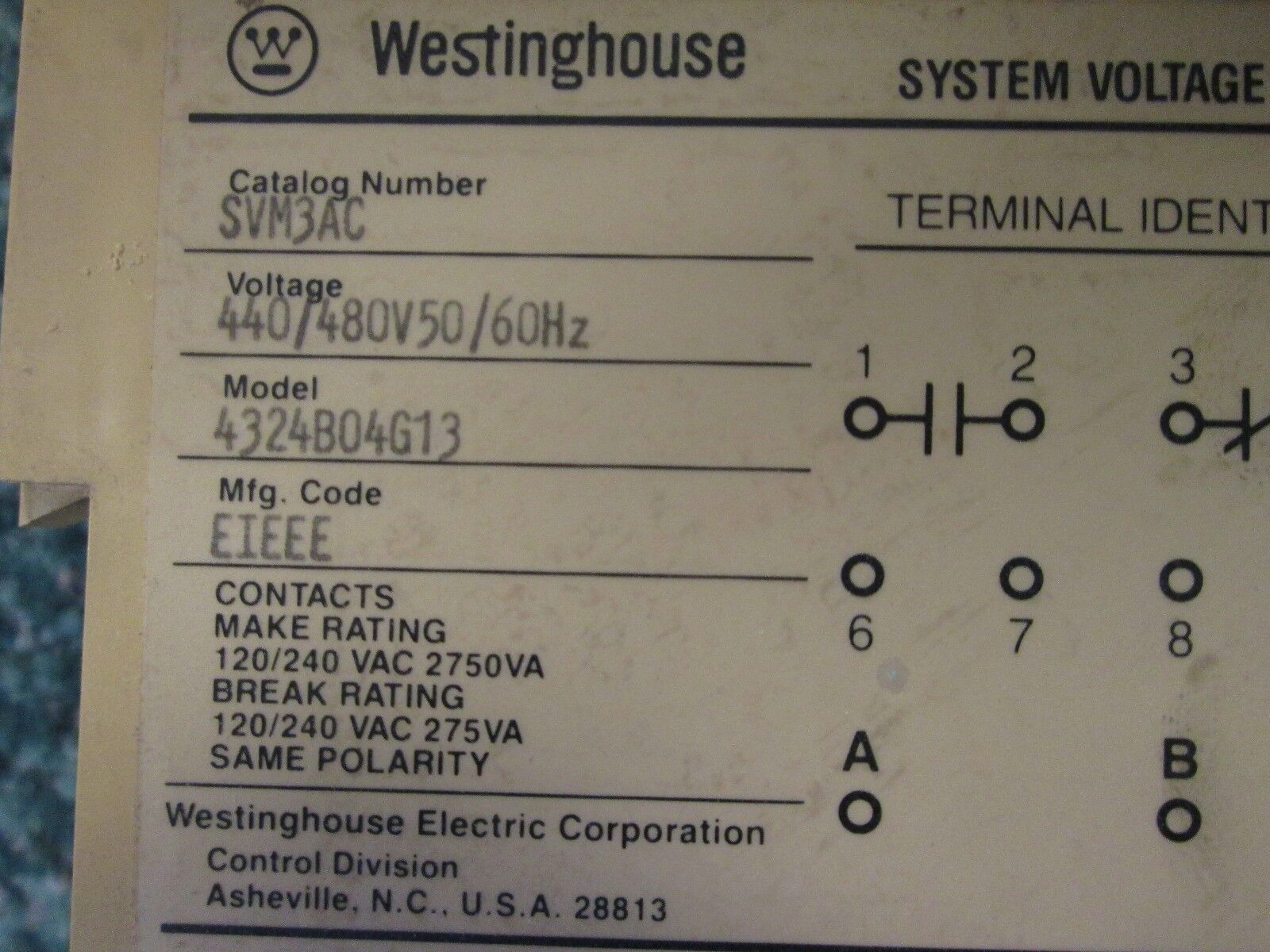 Westinghouse System Voltage Monitor SVM3AC 440/480V 50/60Hz Used