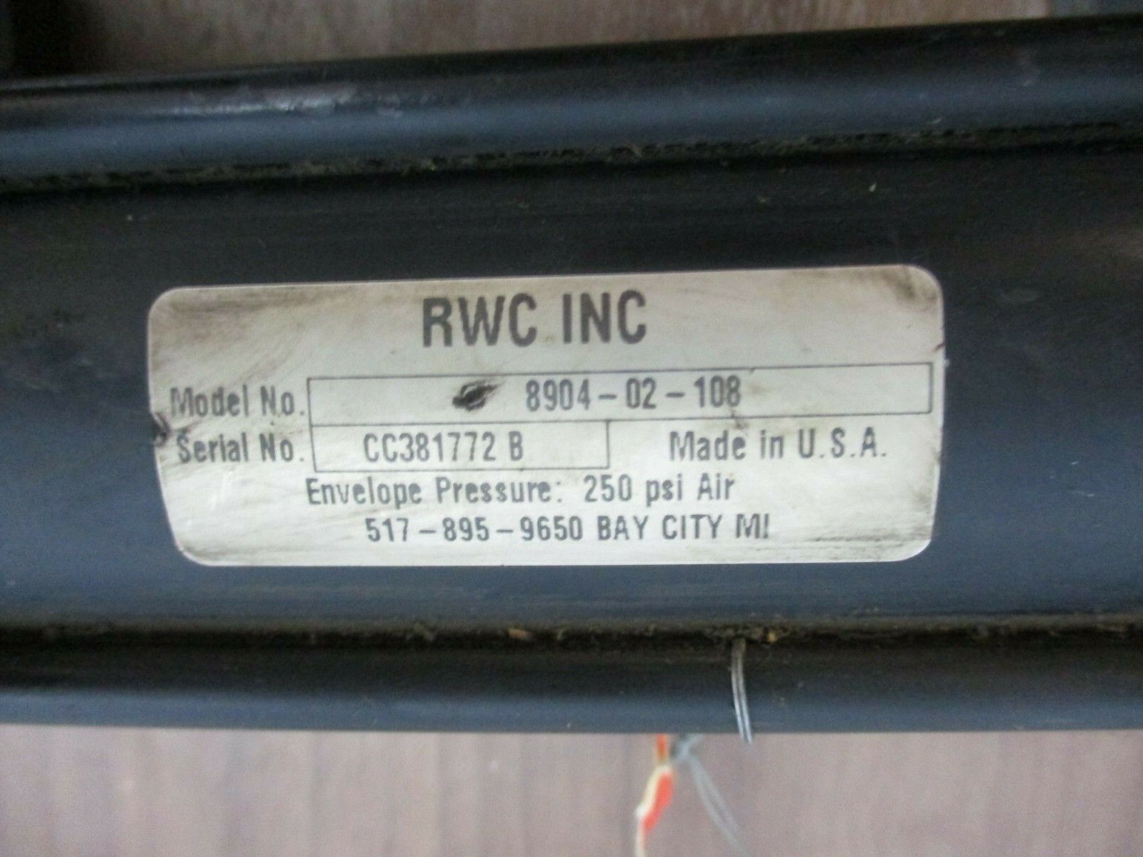 RWC Air Cylinder 8904-02-108 250 PSI Used